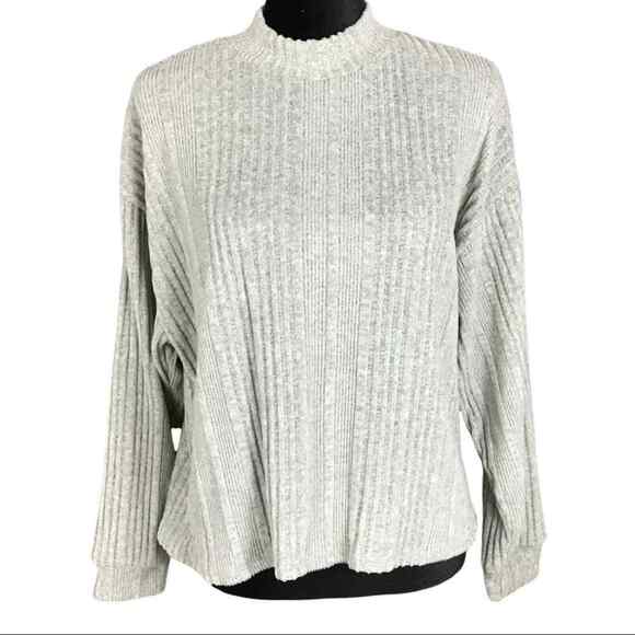 All In Favor Women’s Size L Gray Waffle Knit Mock Neck Sweater Pullover NWT - Picture 2 of 16